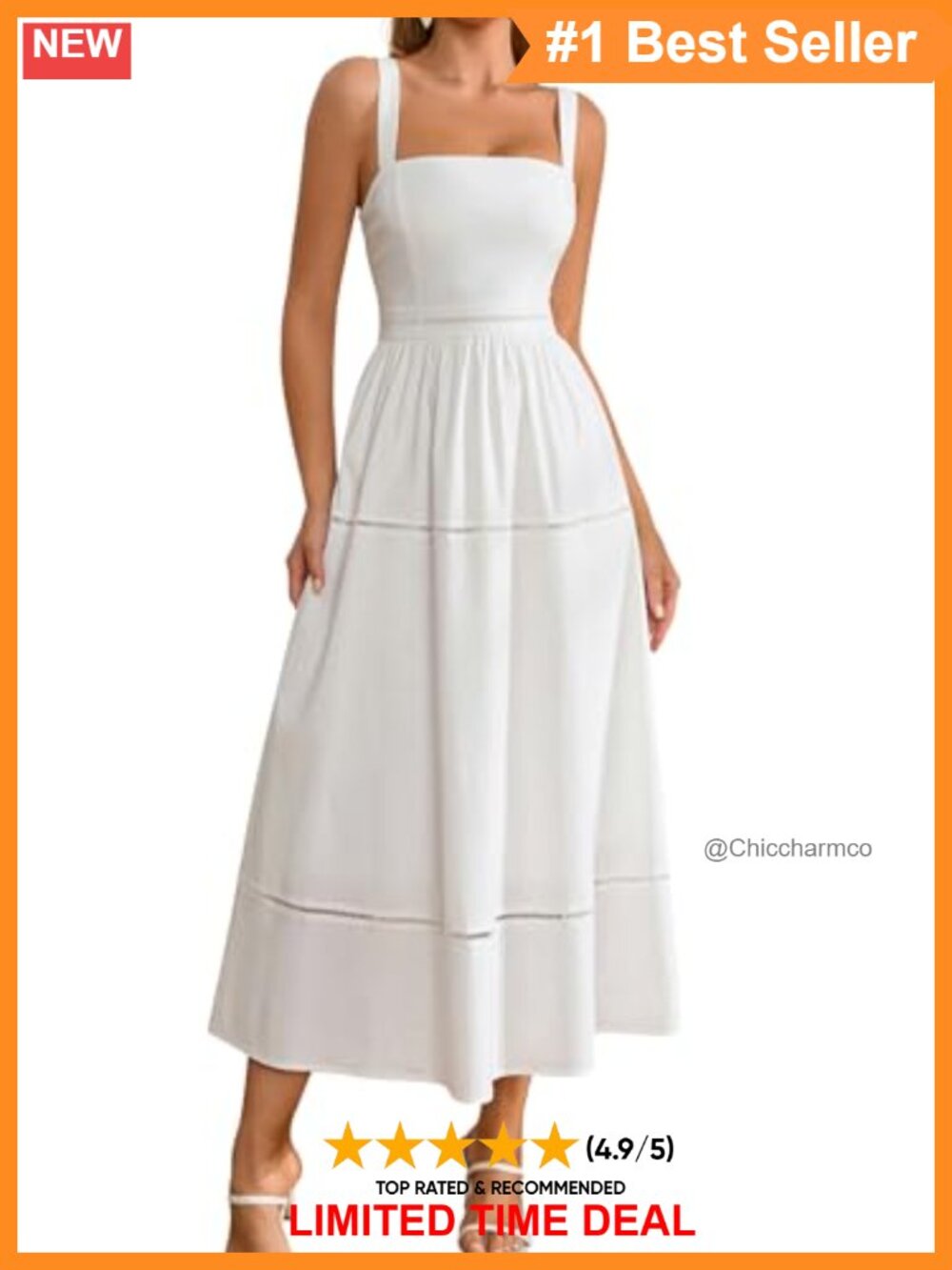 Women's Corset Midi A-Line Flowy Summer Dress Square Neck Cutout Adjustable